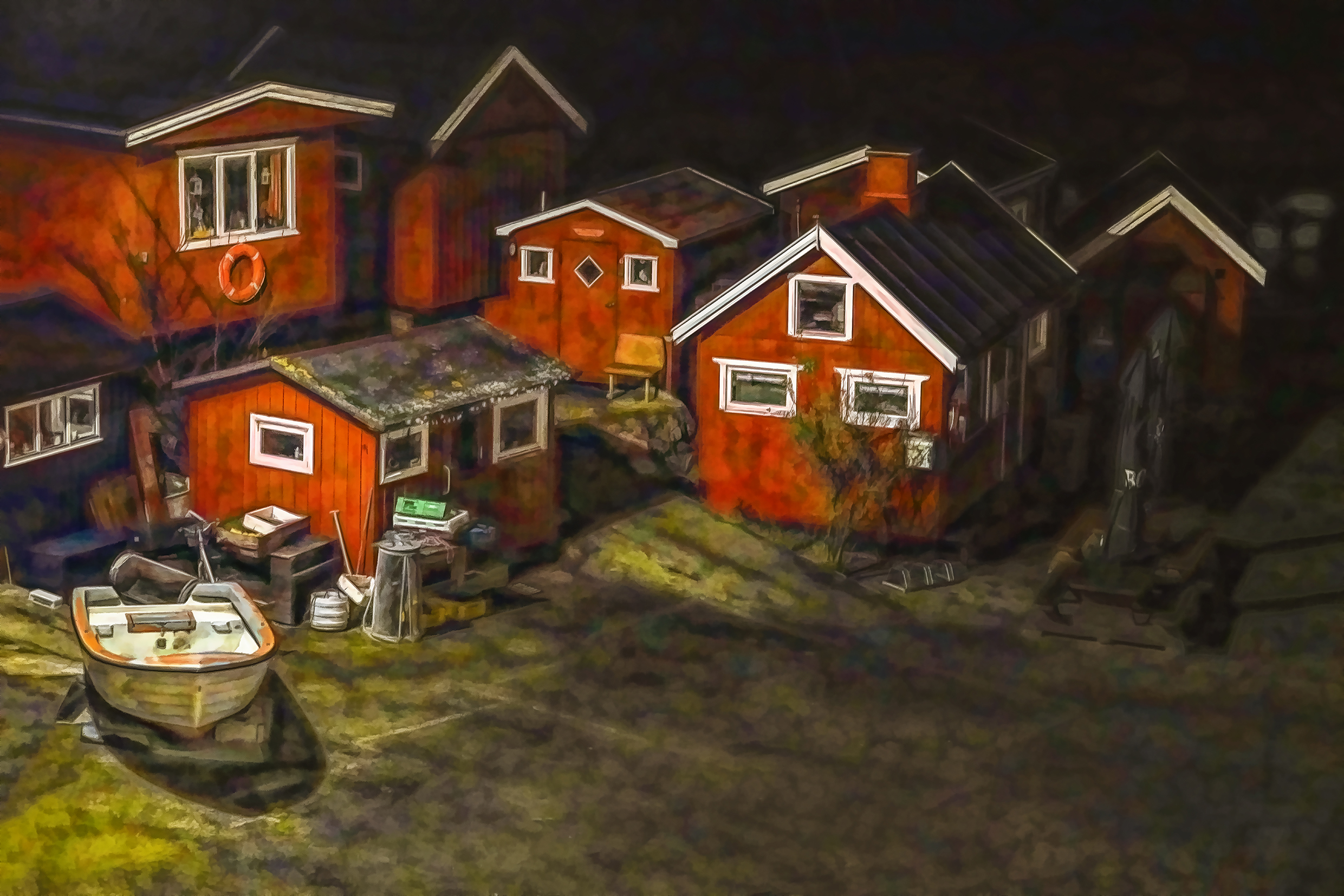 Art 21046 - Sandvig Havn by night - forside